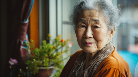 old senior woman contemplative  looking out of the windowの素材