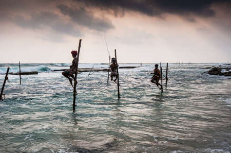 Local fishermen in Ahangama, Sri Lanka.のeditorial素材