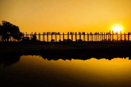 U Bein's Bridge, the world's longest teak footbridge in Mandalay, Myanmarの写真素材