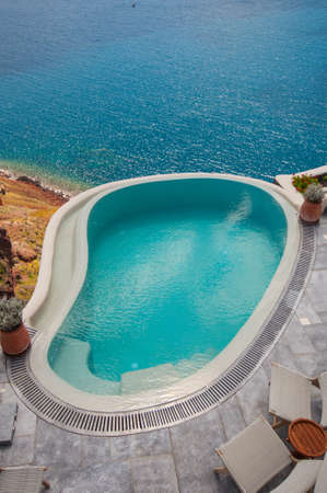 Swimming pool in Santoriniの写真素材