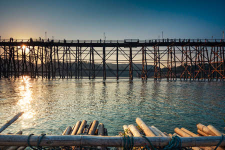 The longest wooden bridge in Sangkhla Buri, Kanchanaburi, Thailand.の写真素材
