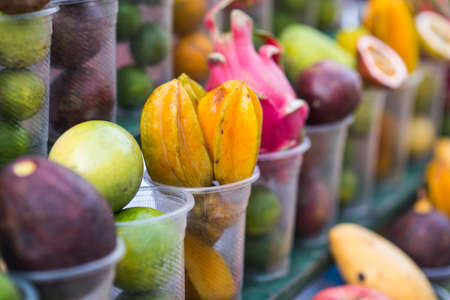 Local street fruit shop in Luang Prabang, Laosの写真素材