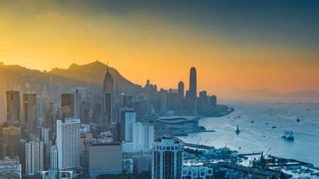 Sunset view on Braemar Hill. A destination viewpoint to observe Victoria Harbour.