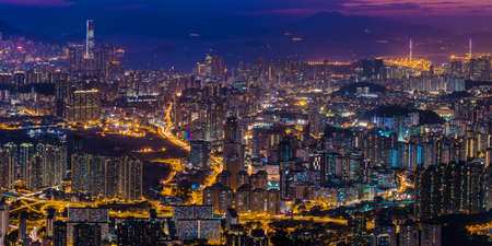 Panorama view after sunset on Kowloon Peak, Hong Kongの写真素材