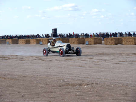 Normandy Beach Race, old Ford car in action at the Beach Start, black and withe fotoのeditorial素材