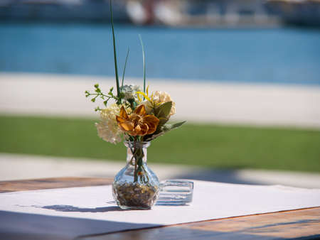 bouquet of summer flowers in a vase on the table summer compositionの写真素材