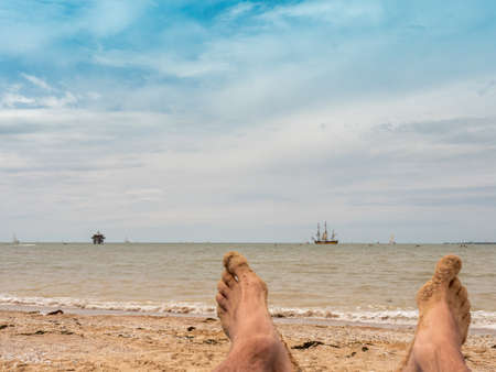 sea and ships and blue sky, rest by the sea in Larochelle, franceの写真素材