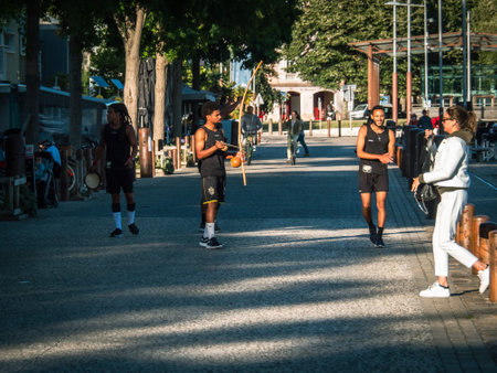 Il de Re, France June 2022. African Americans Capoeira dancers in the streets of La Rochelle, Brazilian danceのeditorial素材