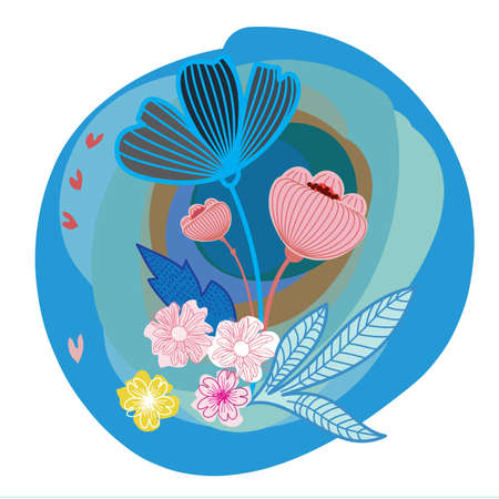 Bouquet of flowers. Floral frame. Flowers on colorful backgroundのイラスト素材