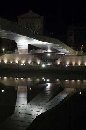 light bridge, Bilbao at night, Spainの写真素材