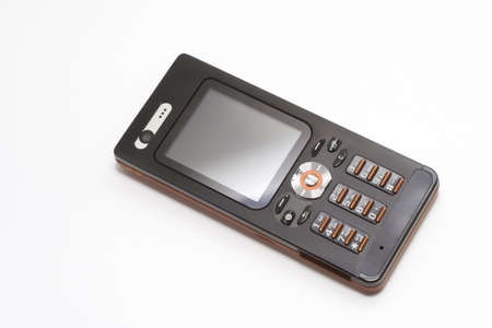 black and red mobile telephone over white background