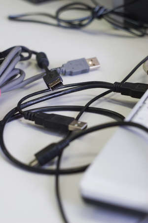 USB cable at the tableの写真素材