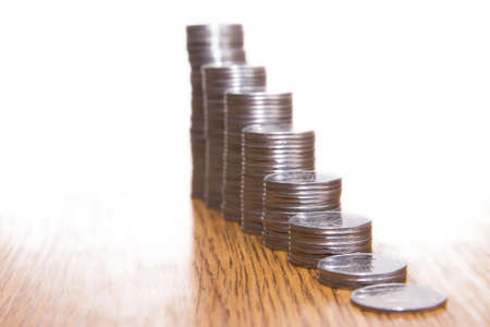 Steps of coins straight to heaven, economic backgroundの写真素材