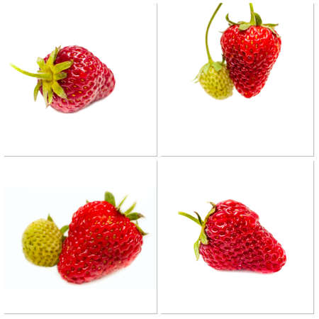 Fresh organic strawberries with water drops. Fruits on white. Collection. Macro photoの写真素材