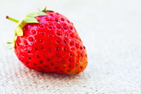 Fresh organic strawberry on a fabric texture. Macro photoの写真素材