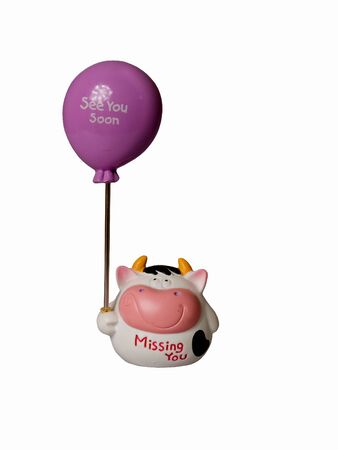 isolated cow with purple ballの写真素材