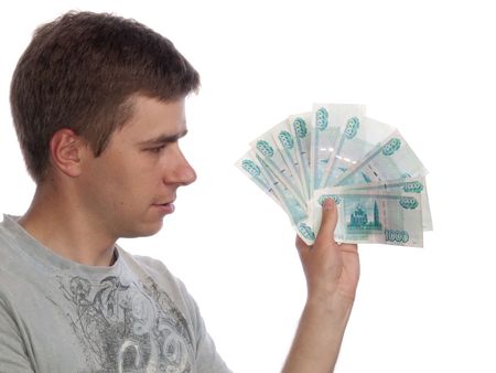 guy with money isolated on white