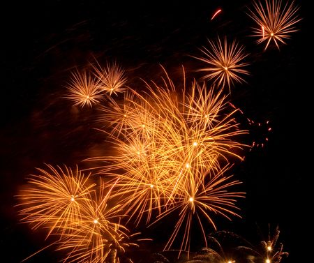 Motley fireworks in the skyの写真素材