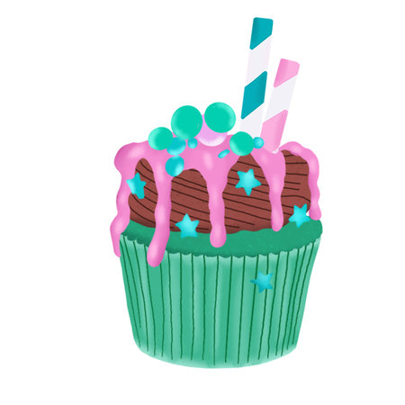 green cupcake illustrationの写真素材