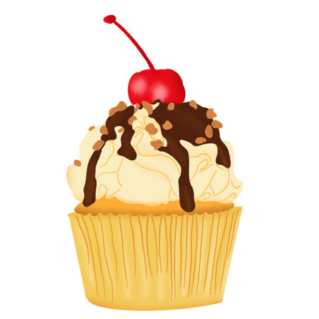 cupcake with chocolate and lycheeの写真素材