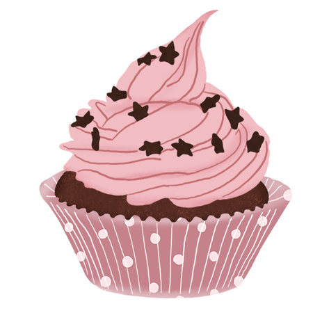 pink cupcake with chocolateの写真素材