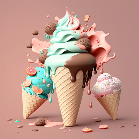 3d ice cream AI generatedの素材
