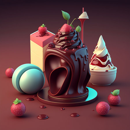 3d chocolate ice cream AI generatedの素材