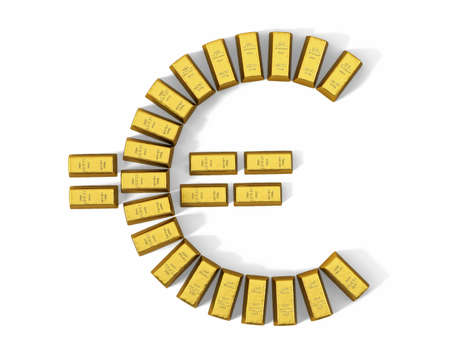 Euro symbol made up from single gold bars.の写真素材