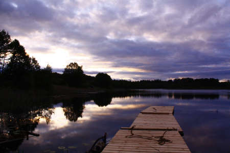 Landscape with water and the mooringの写真素材