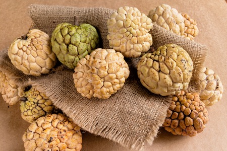 Custard apples at fresh market, selective focus.の写真素材