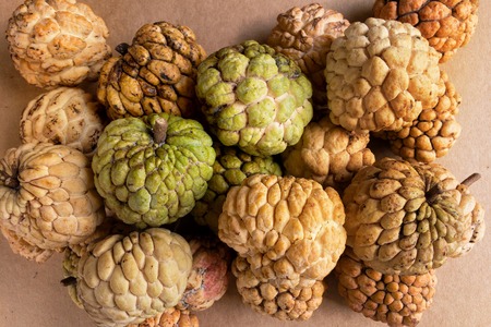 Custard apples at fresh market, selective focus.の写真素材