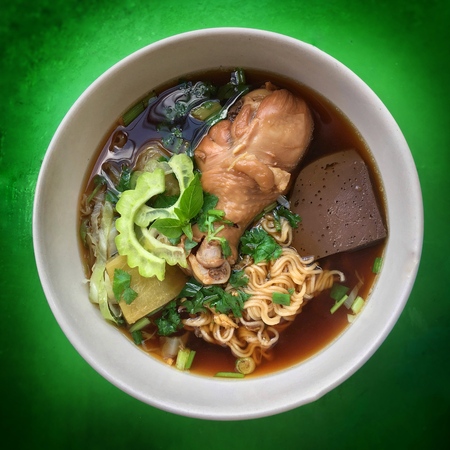 Instant noodles with chicken, top view image