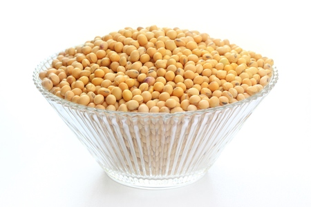 Still life photography of soybeans in crystal bowl on white background.の写真素材