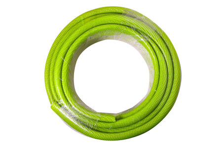 New curler hose garden in plastic wrap isolated on white background.の写真素材