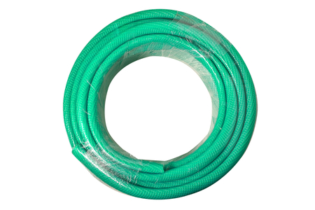New curler hose garden in plastic wrap isolated on white background.の写真素材