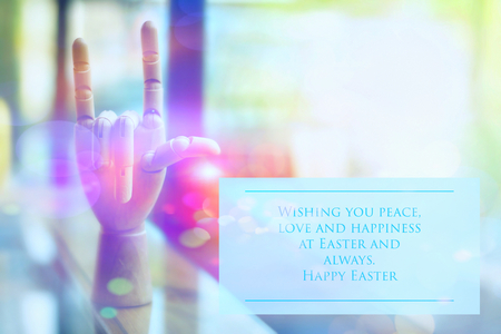 Wishing you peace, love and happiness at Easter and always. Happy Easter Day on April and Happy easter card for background idea concept. Selective focus and toned image.の写真素材