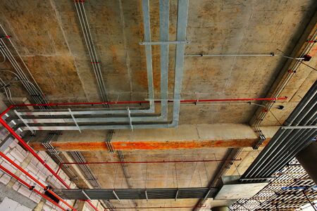 Electric pattern on room wall, industrial background ideas concept.
