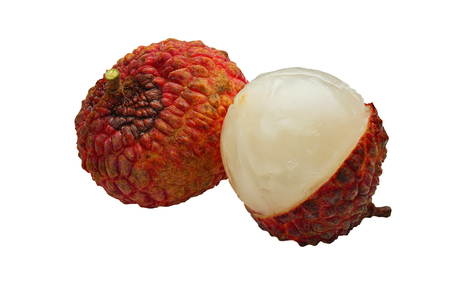 Close up of Lichee isolated on white background. This image stacked with clipping path for advertising. ideas concept. Organic fruit for good healthy concept. Shooting in studio for advertising.の写真素材