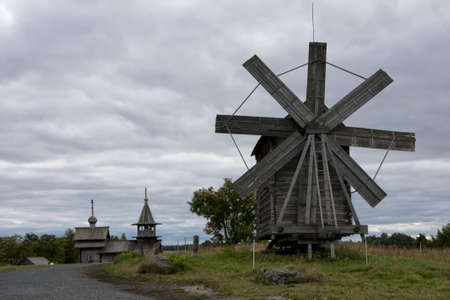 Windmill on Kizhi Island in Northern Russia.の写真素材