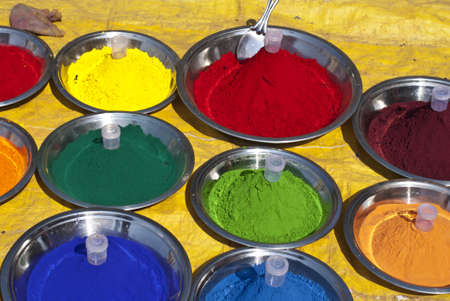 Traditional Hindu religious practices make color pastes to apply on body.のeditorial素材