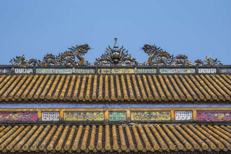 Vietnam Hu&eacute, Citadel: Roof decoration on Hall of Supreme Harmony at Forbidden City.の写真素材