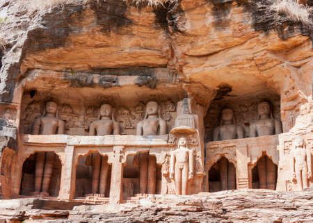 Combination shot of several statues in beige pink rock.の写真素材