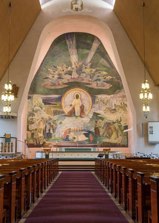 Lennart Segerstale painted the 14-meter high fresco on the altar wall at Rovaniemi Church のeditorial素材