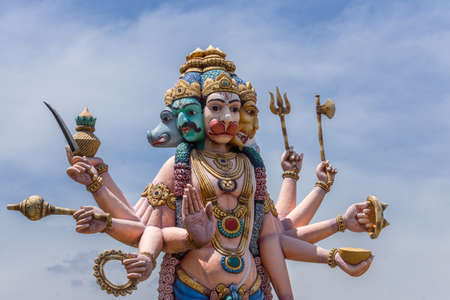 Lord Hanuman has five different faces  The five faces are that of Lord Hanuman, Lord Narasimha, Lord Adivaraha, Lord Hayagriva, and Lord Garuda  As seen in  Vellore, Tamil Nadu, India の写真素材