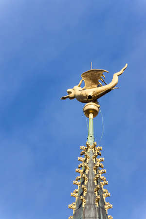 The famous Gulden Draak or Golden Dragon on top of Ghent Belfry, Belgium の写真素材