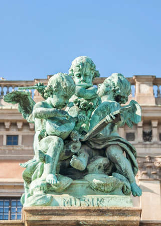STOCKHOLM, SWEDEN - CIRCA SEPTEMBER 2010: Statue to celebrate Music at the fence in front of the royal palace in Stockholm.のeditorial素材