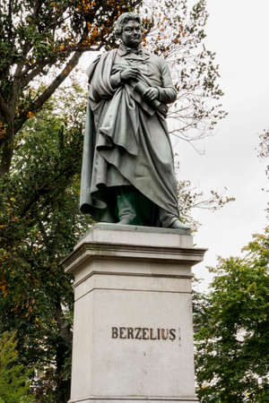 STOCKHOLM, SWEDEN - CIRCA SEPTEMBER 2010: Statue for Berzelius at Berzeli park in Stockholm. JÃ¶ns Jakob Berzelius was born in 1779 and died in 1848. He was a Swedish chemist, pharmacist and physician and is considered to be one of the founders of chemistのeditorial素材