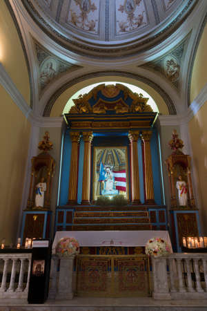 SAN JUAN, PUERTO RICO - MARCH 8, 2015: Baroque altar of the Virgin Mary with baby Jesus in the Cathedral of Old San Juan. She is adored as the protector of Puerto Rico. のeditorial素材