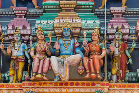 Chettinad, India - October 17, 2013: Colorful statue of Lord Shiva and entourage at Kothamargalam...