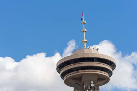 Vancouver, Canada - July 23, 2016: The upper circular section of the Vancouver Lookout Tower. Beige...